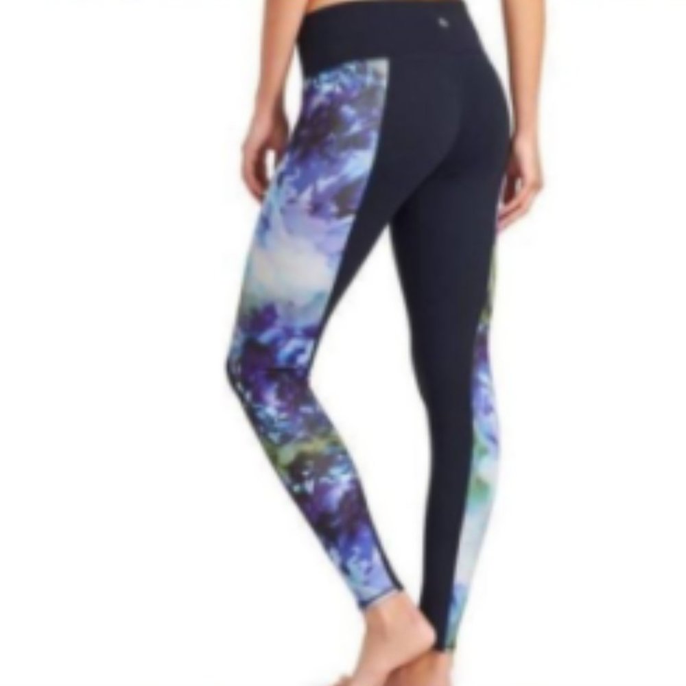 Athleta Comfy  Navy Blue Side Panels Floral Active Leggings size Medium